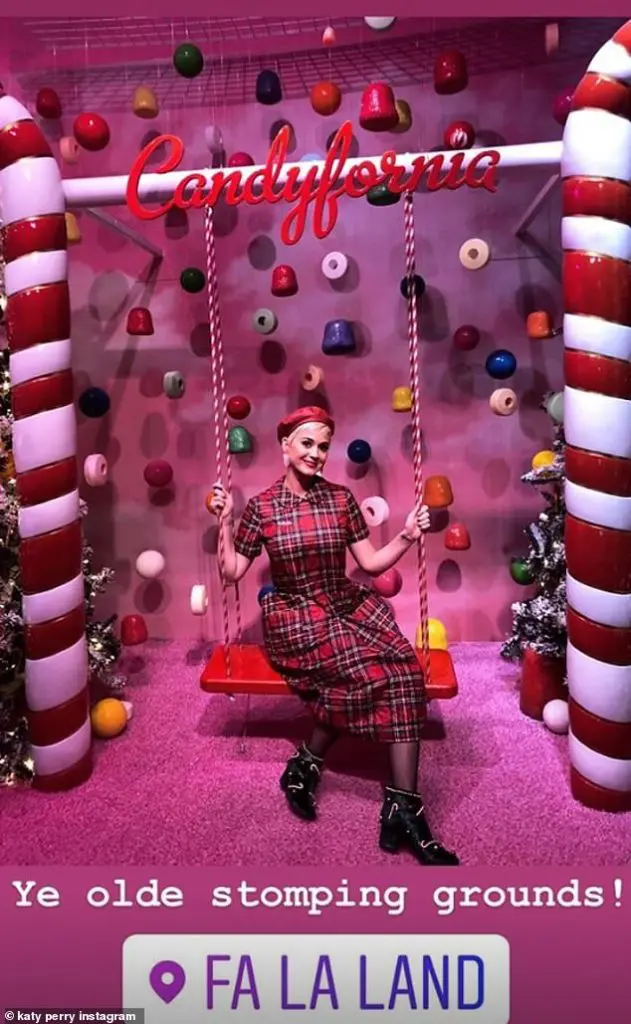 The Pop chanteuse cavorts in the Caine bootie at Fa La LAnd in L.A. (Katy Perry via Instagram)