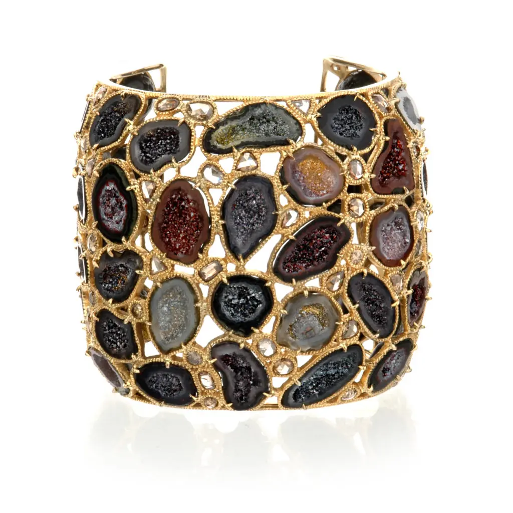Kimberly McDonald geode cuff with rose-cut brown diamonds in 18k gold, at IW Marks Jewelers