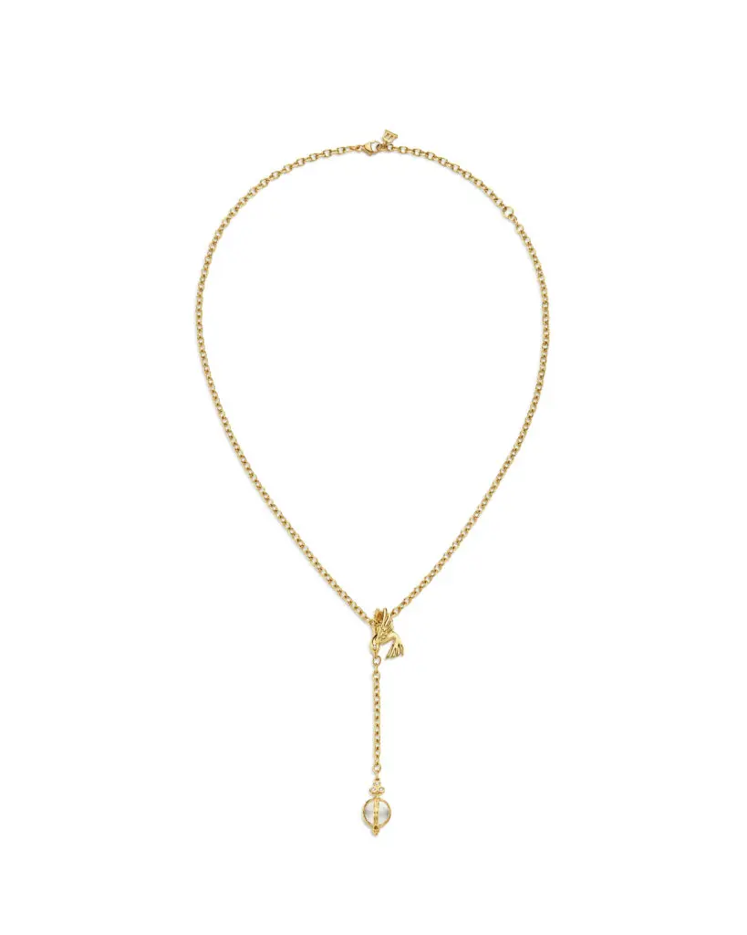 18K Bird Necklace with Crystal Y-Drop