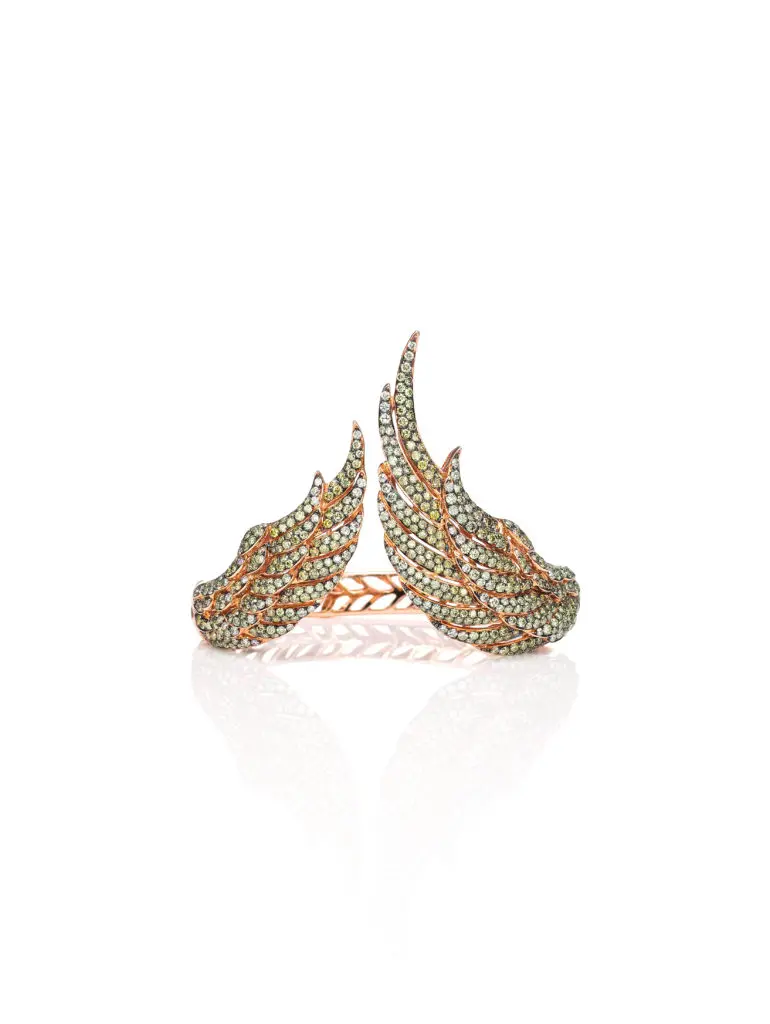 Wendy Yue rose-old wing cuff with fancy diamonds $21,700 at Jule's Jewels at Cynthia Ann Jewels