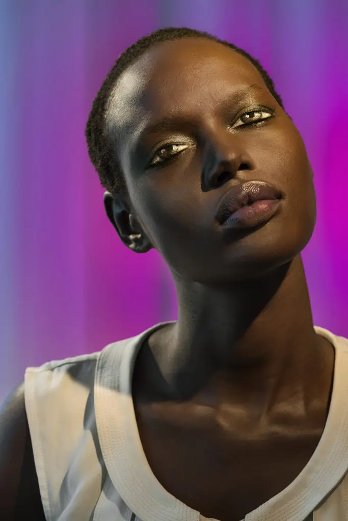 The artist's "How We See/Ajak (Violet)," 2015, questions illusions of beauty. 