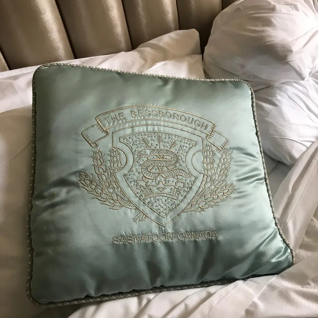 Bessborough satin pillows on our beds