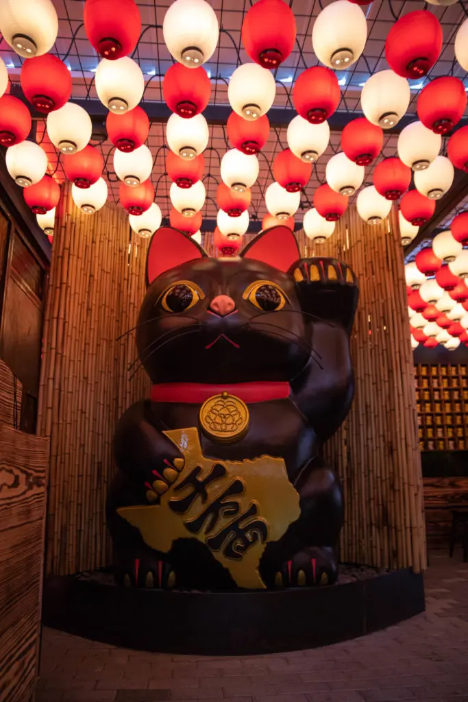 Domo Alley-Gato's Lucky Cat Shrine helps set the atmosphere.
