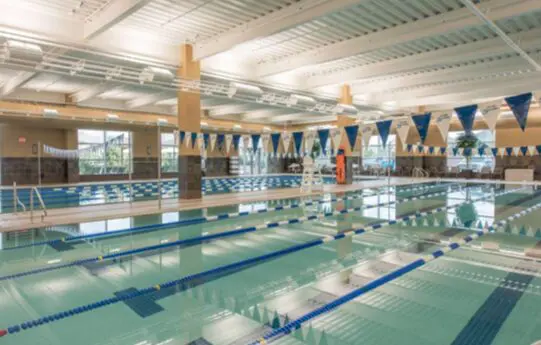 The aquatic center features lap and leisure pools. 