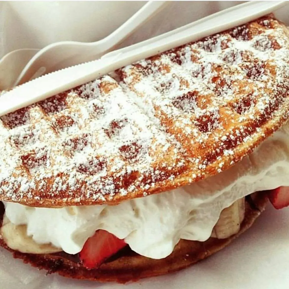 The strawberry cream waffle is a decadent dessert. 