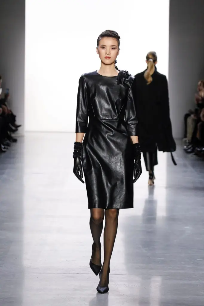 Badgley Mischka black leather dress and gloves (Photo by Badgley Mischka)