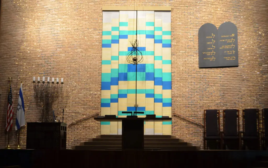 The ark panels at Temple Emanu-El in Dallas were designed by Anni Albers in 1957.