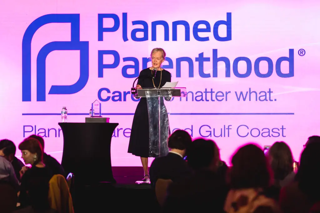Burdine Clayton accepts honors on behalf of the Clayton family at the Planned Parenthood Roe v. Wade luncheon.