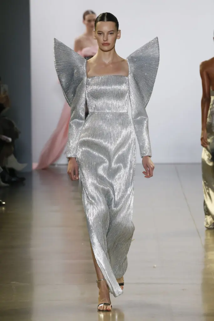 Cong Tri silver gown with angel wing shoulder detail (Photo by Cong Tri)