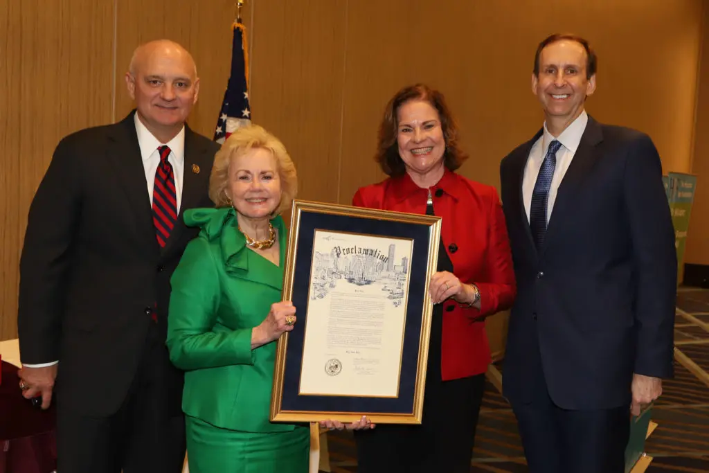 Trey Apffel, Kay Sims, Laura Gibson, Randall O. Sorrels  at the Houston Bar Foundation luncheon. (Photo by Debi Wallace, Barfield Photography)