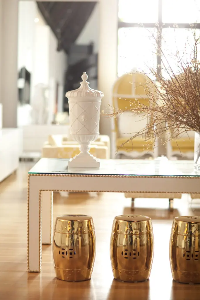 The dining table are pieces, titled "Pokal, 2015" by Raphala Vogel, were taken from historic exterior architecture. (Photo by Julie Soefer)