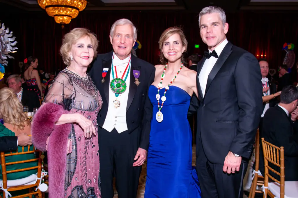 Joan & Doug McLeod, Joanie & John Kirksey celebrate the Knights of Momus Fiesta de Momus at The Grand 1894 Opera House in Galveston. (Photo by Michelle Watson/CatchlightGroup.com)