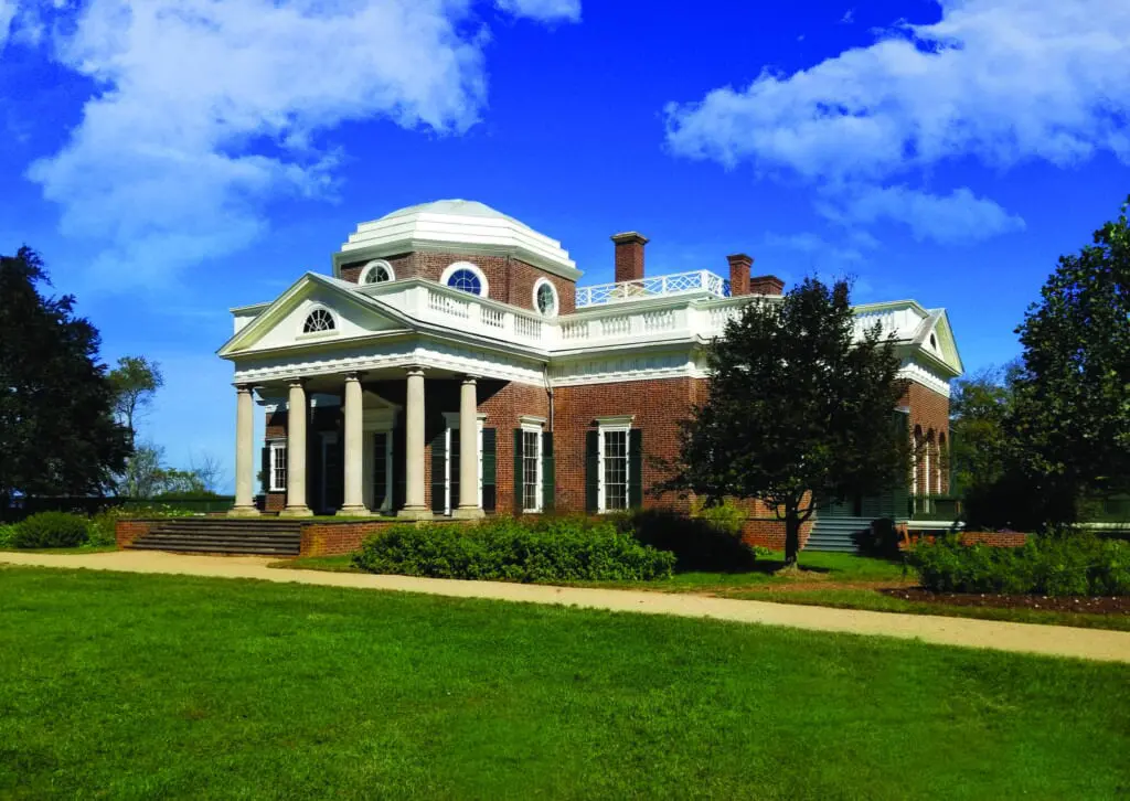 Monticello, Thomas Jefferson's plantation near Charlottesville, Virginia. Courtesy Thomas Jefferson Foundation at Monticello.