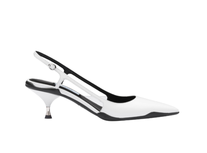 Prada, Opanca leather sling backs in white, $750, available at Prada.com 