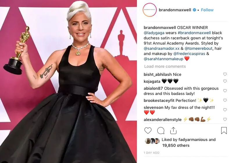 Brandon Maxwell's Lady Gaga Instagram post