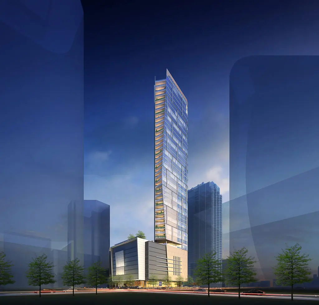 Hines Preston tower's unique design will give it unexpected views. (Rendering courtesy of Munoz+Albin.)