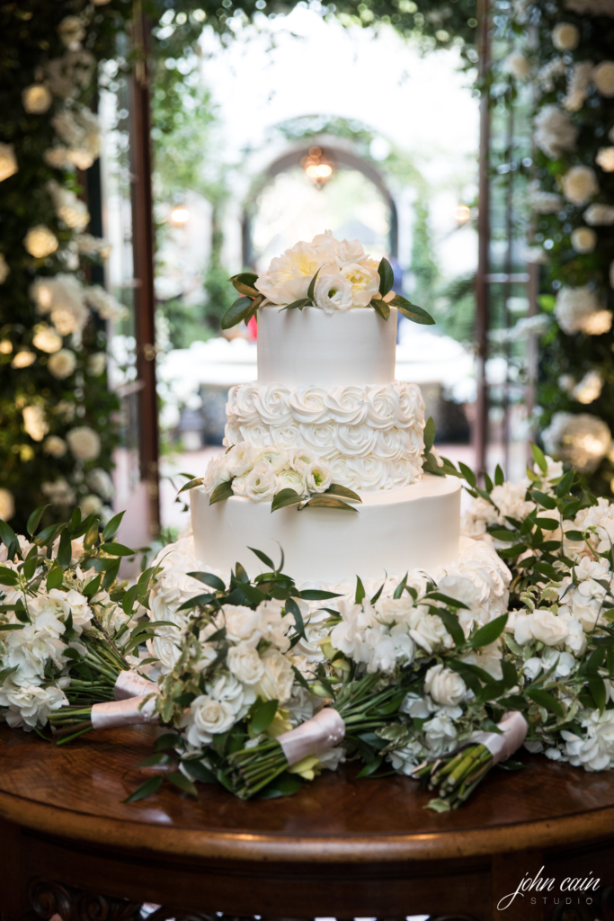 The four-layer white cake was dreamed up by Vera's Bakery in Dallas. (Photo by John Cain Photography)