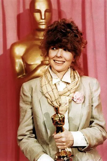 Diane Keaton geared away from gowns and toward Annie Hall as sartorial inspiration at the 1978 Oscars. 