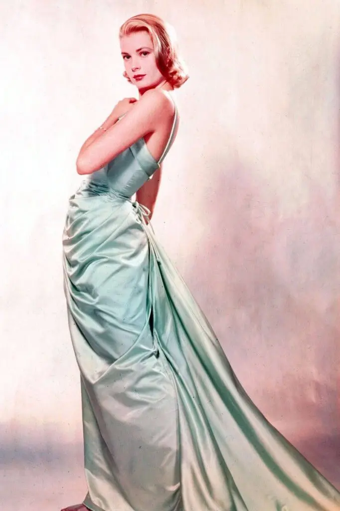Grace Kelly stunned at the 1955 Oscars in a mint green Edith Head gown. 