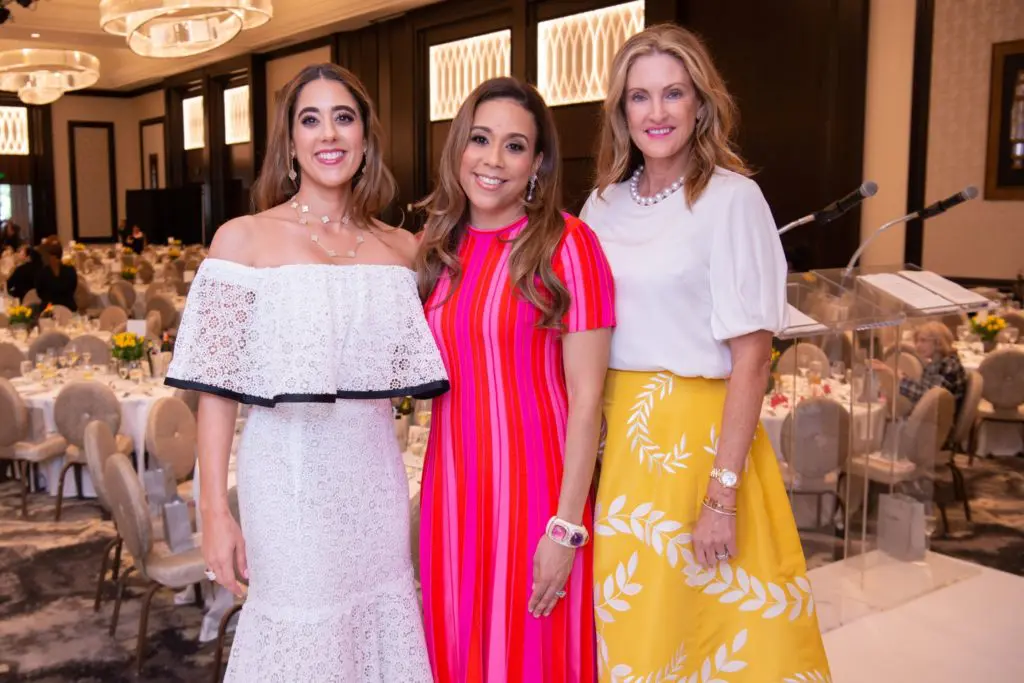 2019 honorees Kristina Somerville, Heidi Smith and Stephanie Tsuru at the 2019 Best Dressed Luncheon at the Post Oak Hotel. The 2020 luncheon was postponed due to COVID-19.(Photo by Michelle Watson/CatchlightGroup.com)