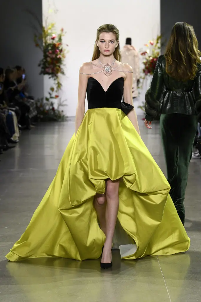Bibhu Mohapatra black velvet and lime silk and cotton gown (Photo by Bibhu Mohapatra)
