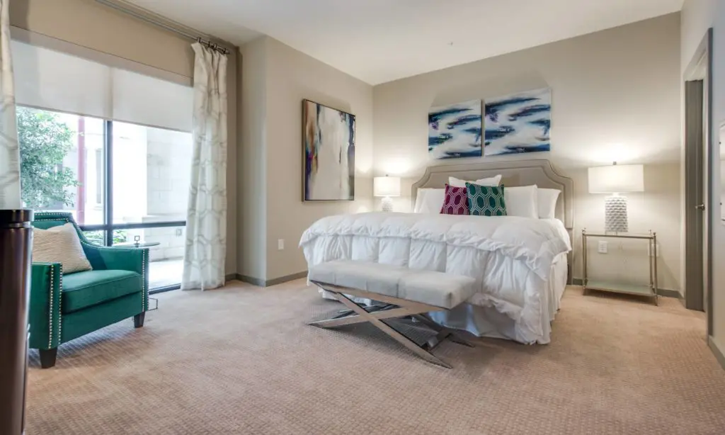 The bedroom in the 500 Crawford apartment is larger than many in downtown apartments.