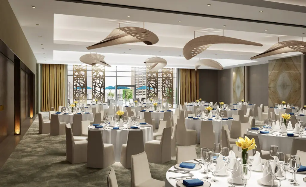 Rendering of the ballroom placed on the fifth-floor rooftop, of the new Westin Houston Medical Center. Expected to open in early 2020, the ballroom pavilion will hold 600, and will compete for the city's sizable gala and wedding business. 