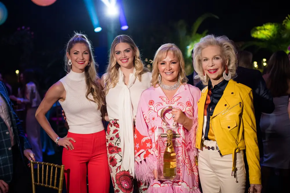 Amy Cole, Kate Upton, Whitney Crane, Lynn Wyatt at Whitney Crane's birthday party in Palm Beach, Florida. (Photo by Oona Beyer, Dragonfly Photography)