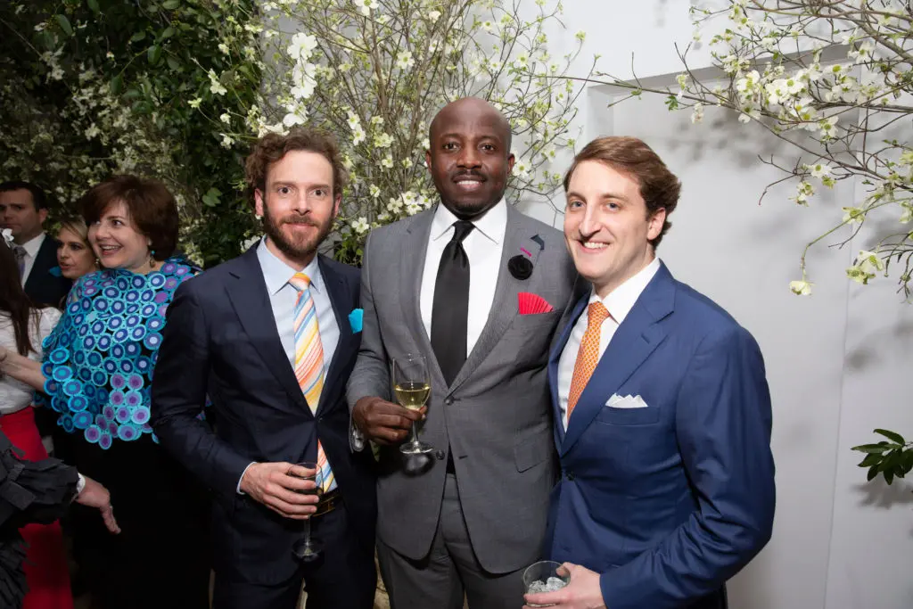 Andrew Abendshein, Felix Akompi, Whitney Mears at Studio Menil's Paper Ball (Photo by Jenny Antill Clifton)
