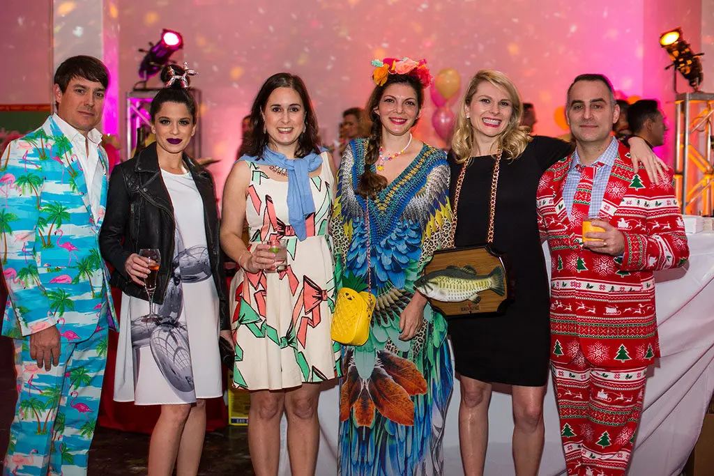 Andrew & Analie Durham, Sydney Isaacs, Diana Murakhovskaya, Jessica & Blake Seff at Lawndale's A Kitschy Evening (Photo by Laura Burlton)