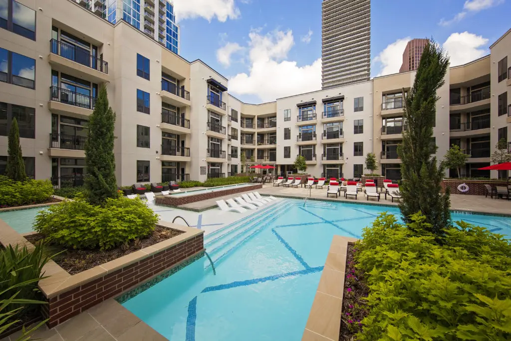 Even the pool at Block 334 has sight lines to the downtown skyline.