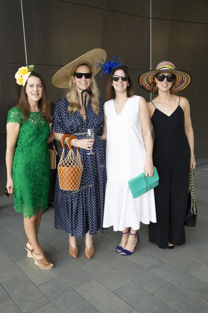 Caroline Simons, Kelly Scofield, Alison Powell, Carolyn Dorros at the Hermann Park Conservancy 'Hats in the Park' luncheon.  (Photo by Jenny Antill Clifton)