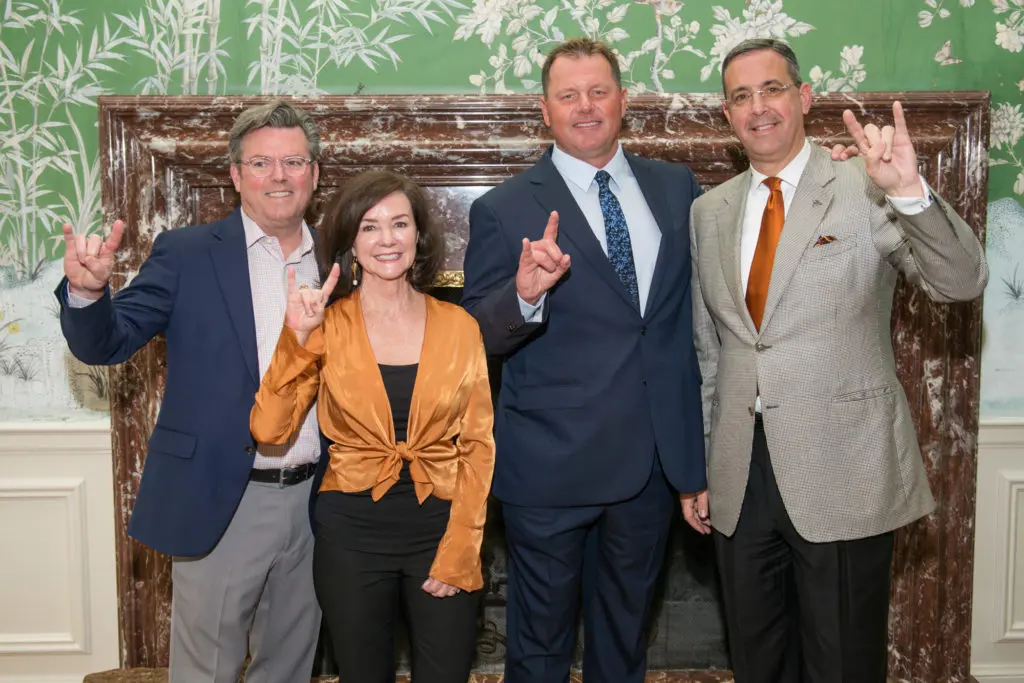 Chuck Harris, Nancy Selinger, Roger Clemens, Chris Del Conte at the University of Texas annual Texas Exes scholarship dinner at River Oaks Country Club.  (Photo by Jacob Power)