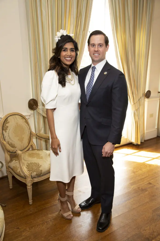 Divya & Chris Brown at the Easter Seals of Greater Houston Hats Off to Mothers luncheon. (Photo by Jenny Antill Clifton)