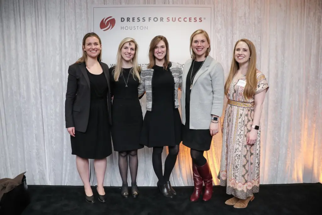 E. Phileda Tennant, Brittany Smith, Liz Snyder, Mary Daniel Morgan, Allie McWilliams at the Dress for Success Models of Success event. (Photo by Johnny Than)