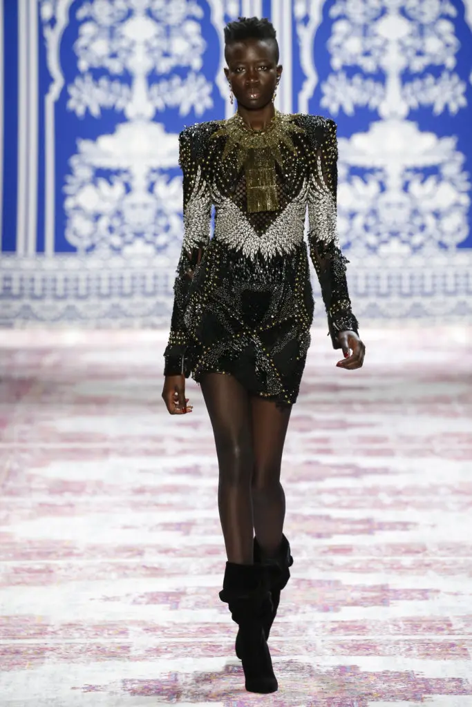 Naeem Khan black, gold, and silver deco beaded long  sleeve dress. (Photo by Naeem Khan)