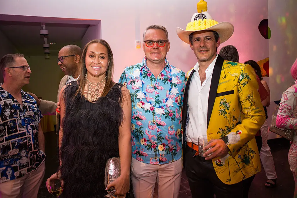Gaynell Floyd Drexler, Tim Kollatschny, Justin Segal at Lawndale's A Kitschy Evening (Photo by Laura Burlton)