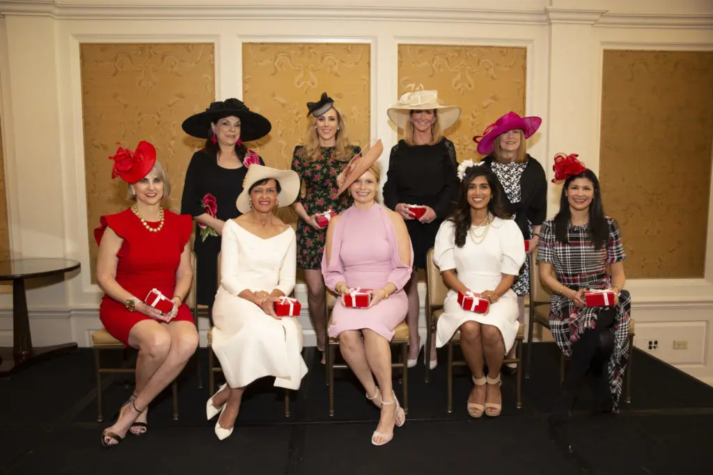Susan Hansen, Laura Ward, Gayla Gardner, Christie Sullivan, Valerie Dieterich, Kim Moody Divya Brown, Linda Hunsacker,  Kristy Bradshaw at the Easter Seals of Greater Houston Hats Off to Mothers luncheon. (Photo by Jenny Antill Clifton)
