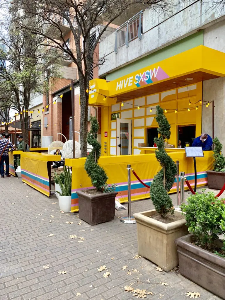 Bumble's temporary popup Bumble Hive is giving away free coffee every day of the festival.