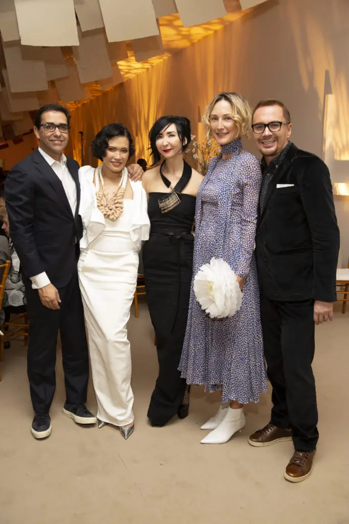 Marcelo Saenz, Duyen Nguyen, Carrie Brandsberg-Dahl, Tatiana Massey, Adrián Dueñas at Studio Menil's Paper Ball (Photo by Jenny Antill Clifton)