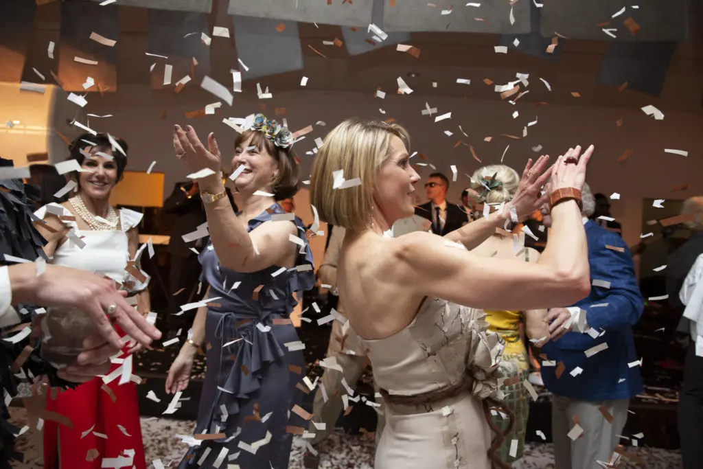 Confetti drops upon the dance floor at Studio Menil's Paper Ball. (Photo by Jenny Antill Clifton)