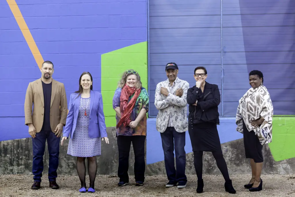 The 2019 Glow Ball honorees in a lineup: DJ Sun, Catherine D. Anspon, Emily Sloan, John Guess Jr., Ahshia Berry, and Sarah-Jayne Smith. (Photo by Betty Escalona)