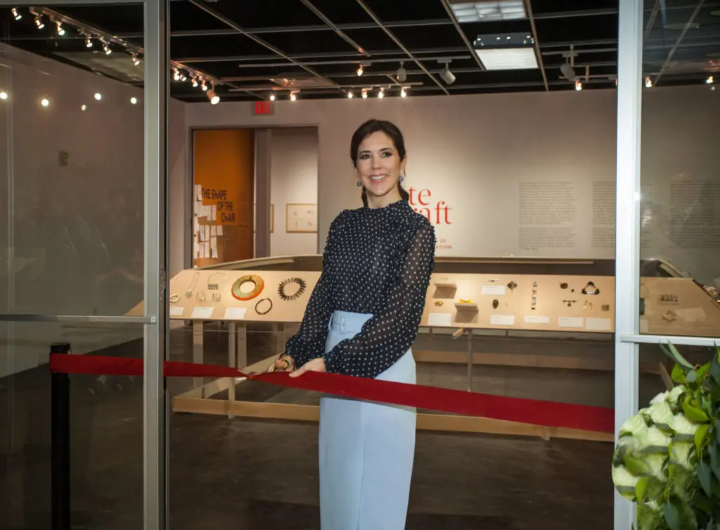 Her Royal Highness, Crown Princess Mary of Denmark at the Houston Center for Contemporary Craft  opening of the Danish Arts Foundation jewelry collection. (Photo by Katy Anderson)