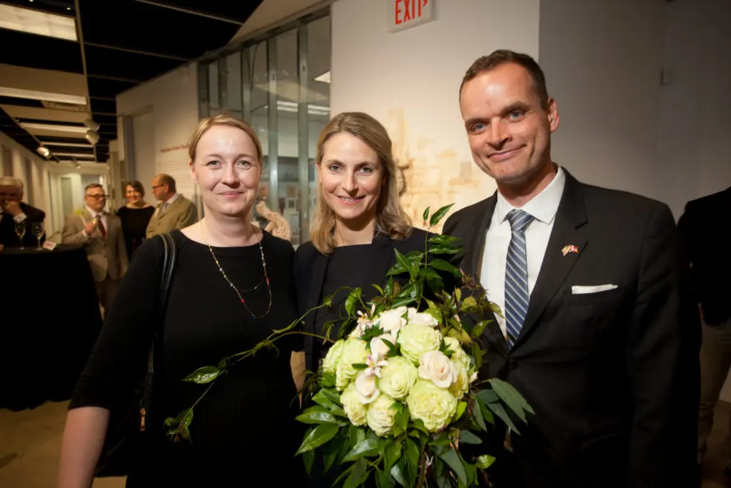 Christiane Laurizen, Christine Pil, Danish Consul General Jacob Vind at the Houston Center for Contemporary Craft opening of the Danish Arts Foundation jewelry collection. (Photo by Katy Anderson)