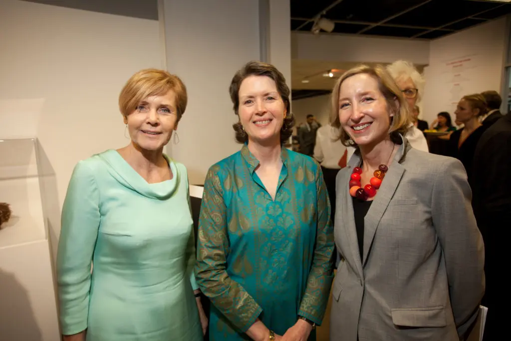 Danish Minister of Culture Mette Bock, Joanna Wortham, Mary Headrick  at the Houston Center for Contemporary Craft opening of the Danish Arts Foundation jewelry collection. (Photo by Katy Anderson)
