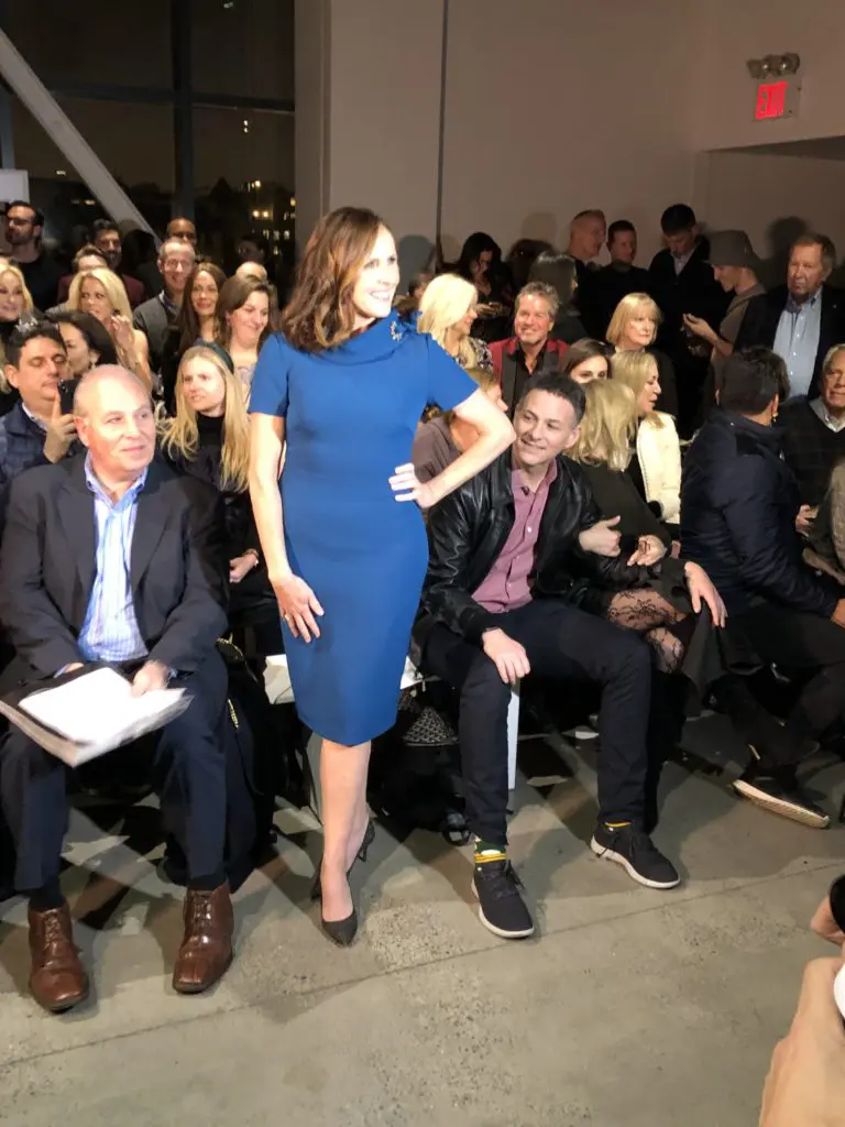 Comedienne Molly Shannon strikes a pose before the Badgley Mischka runway show at New York Fashion Week. (Photo by Badgley Mischka)