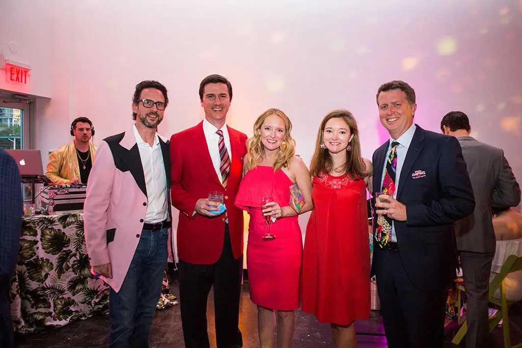 Jason Pressley, Bryan & Katie Leonard, Kari & David Beck at Lawndale's A Kitschy Evening (Photo by Laura Burlton)