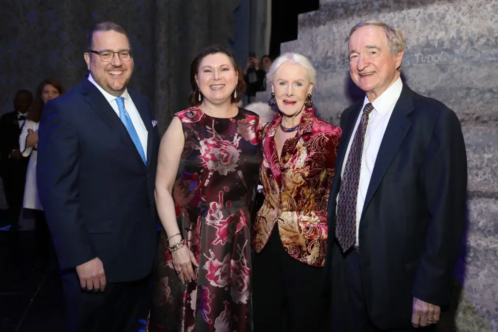 Jim Jordan & Shawn Stephens, Macey & Harry Reasoner at the Houston Ballet underwriter dinner on stage at Wortham Theater Center celebrating world premier of 'Sylvia.' (Photo by Priscilla Dickson)