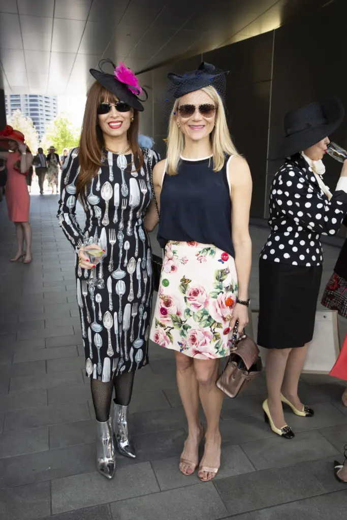 Karina Barbieri, Stephanie Cockrell at the Hermann Park Conservancy 'Hats in the Park' luncheon.  (Photo by Jenny Antill Clifton)