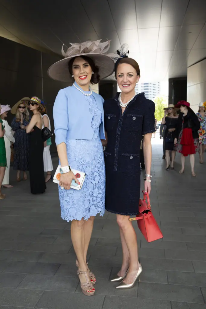 Chairs Laura Wareing Wheless, Kelly Young  at the Hermann Park Conservancy 'Hats in the Park' luncheon.  (Photo by Jenny Antill Clifton)